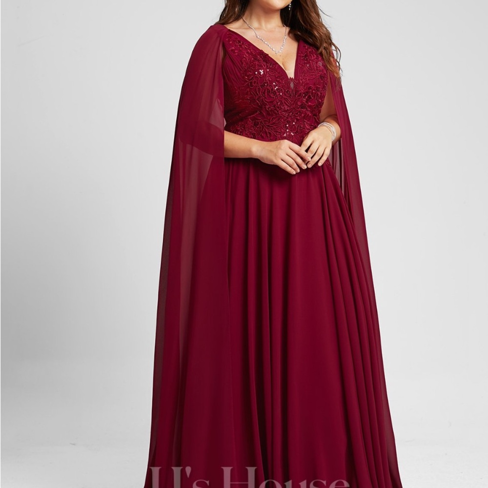 NWT JJs House Burgundy Bridesmaid Formal Prom Ren Fair Dress with Cape - Picture 3 of 13